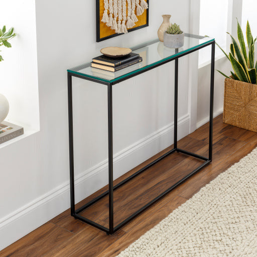 Surya Aryaa Modern Glass Top With Black Metal Base Console Table YAA-009 - Image 1