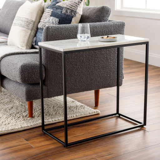 Surya Aryaa Modern White Marble Top With Black Metal Base Accent Side Table YAA-010