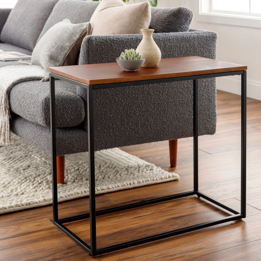 Surya Aryaa Modern Wood Top With Black Metal Base Accent Side Table YAA-011 - Image 1