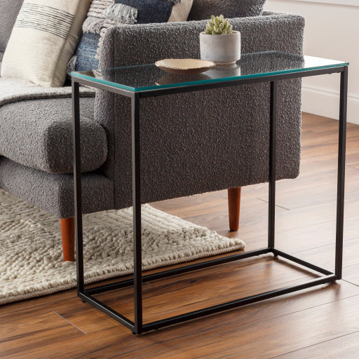 Surya Aryaa Modern Glass Top With Black Metal Base Accent Side Table YAA-012 - Image 1