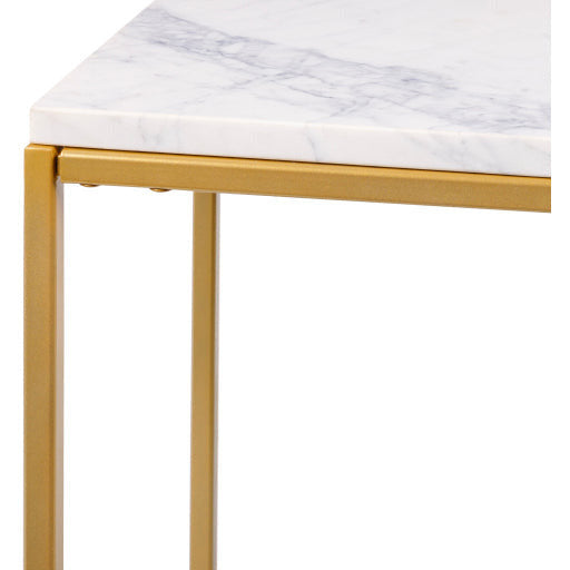 Surya Aryaa Modern White Marble Top With Gold Metal Base Accent Side Table YAA-019 - Image 3