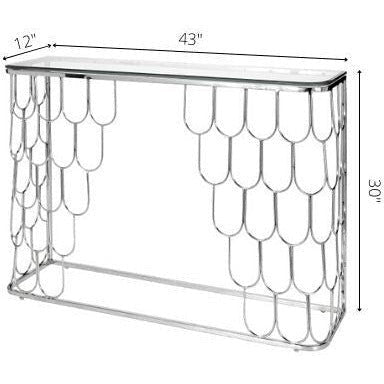 Surya Cage Modern Glass Top With Silver Stainless Steel Base Console Table GEA-003 - Image 2