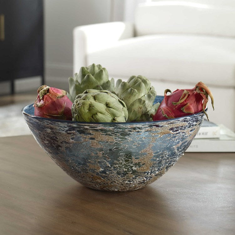 Uttermost Genovesa Aqua Blown Glass Textured Bowl - Image 1