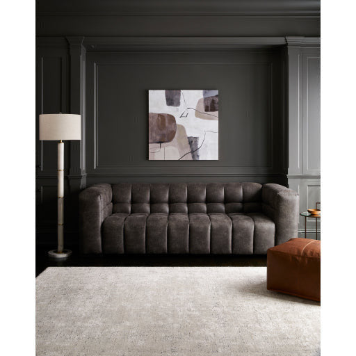 Surya Grenoble Modern Channeled Charcoal Grey Bonded Leather Sofa - Image 1