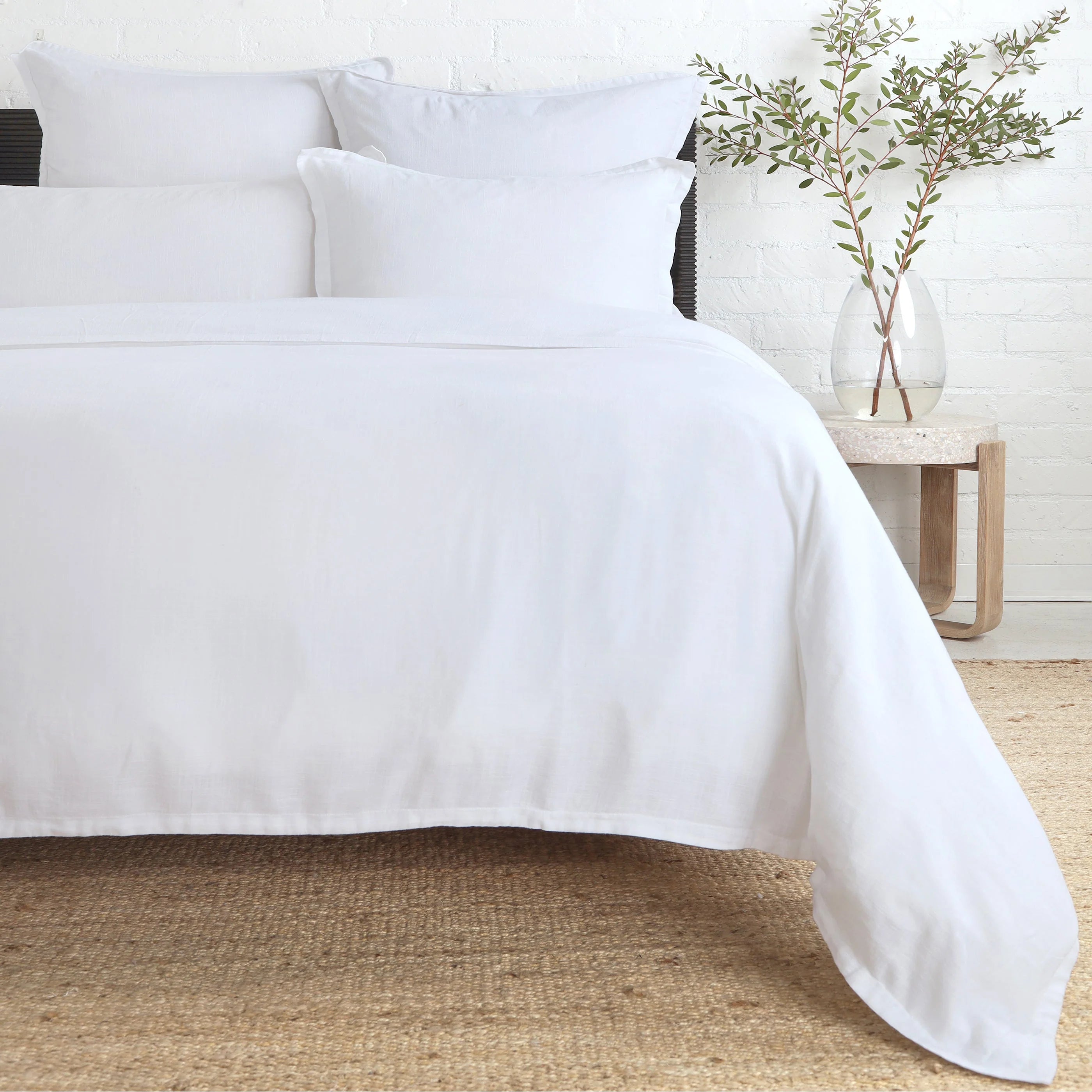 Pom Pom at Home Georgie White Bamboo Linen Duvet Cover ~ Available in Twin, Queen and King Sizes