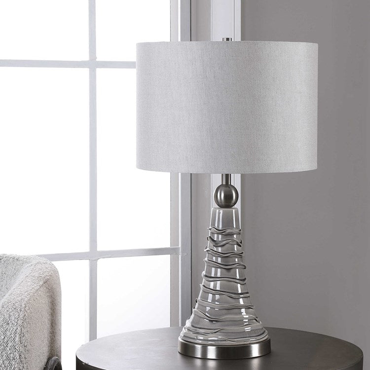 Casa Bella Living Gray Wavy Lines Ceramic Table Lamp - Image 2