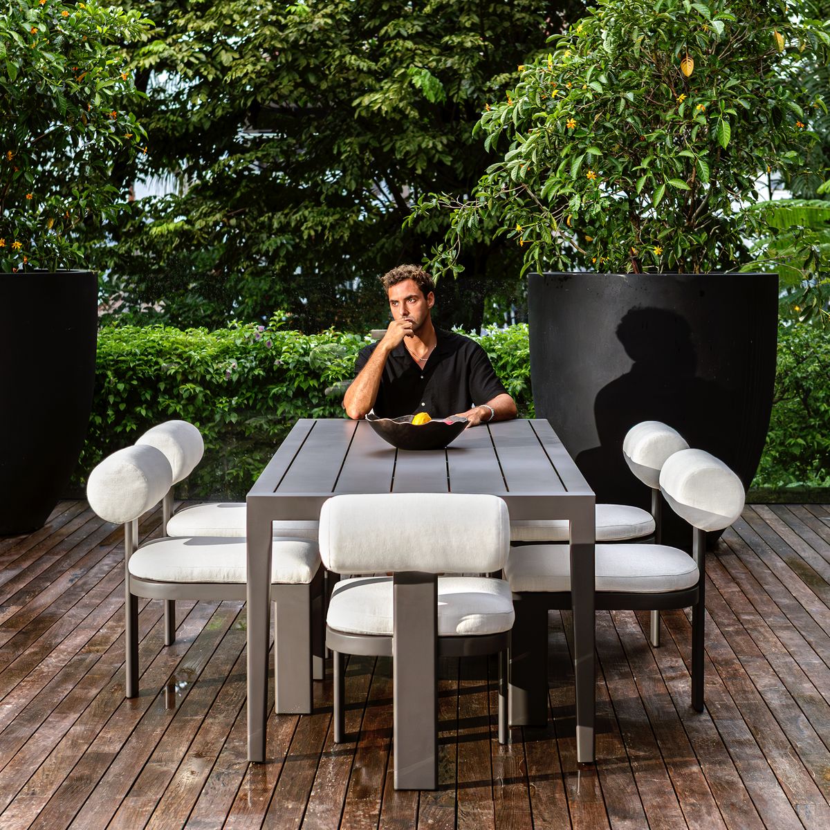 Uttermost Bolster Back Oyster White Upholstered Outdoor Dining Chair - Image 3
