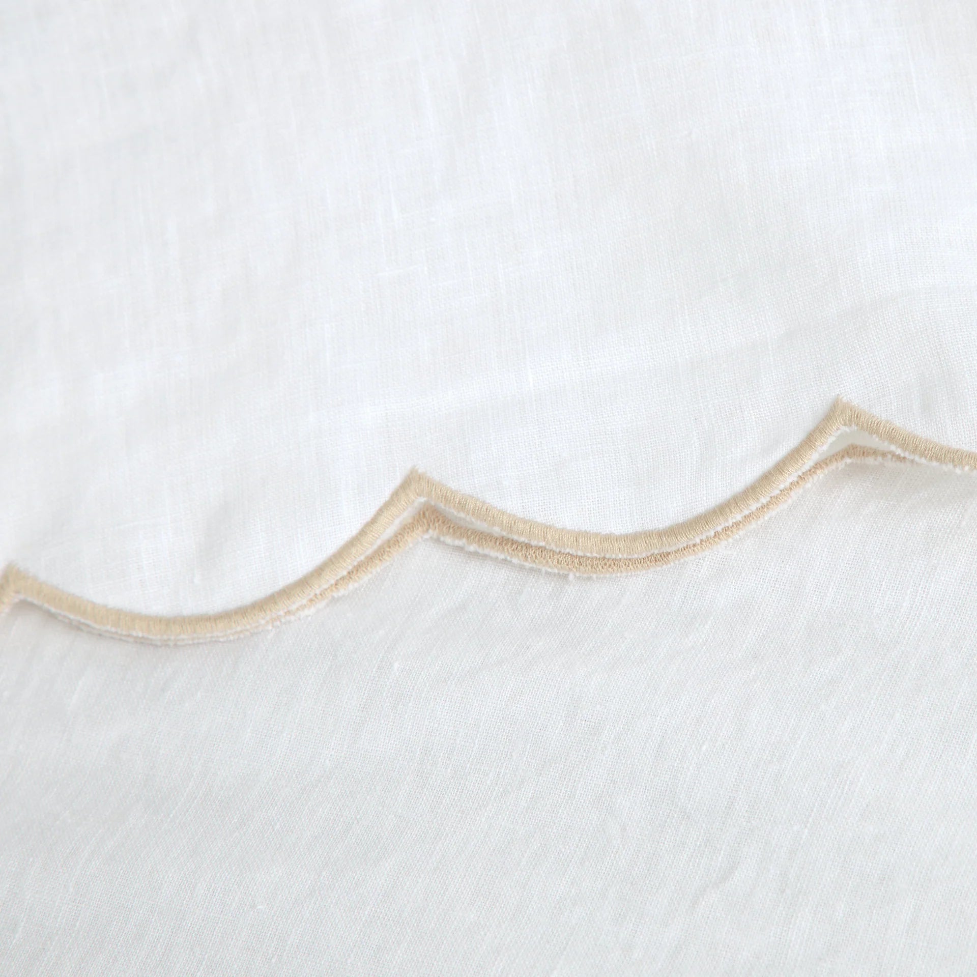 Pom Pom at Home Kelly White and Flax Linen Scalloped Sheet Set ~ Available in Queen and King Sizes - Image 2