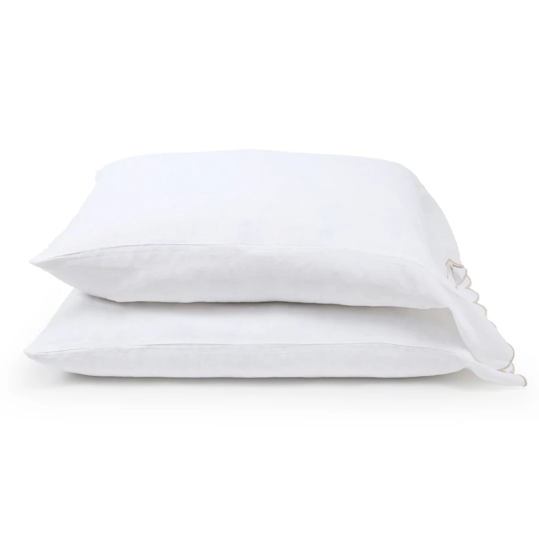 Pom Pom at Home Kelly White and Flax Linen Scalloped Sheet Set ~ Available in Queen and King Sizes - Image 3