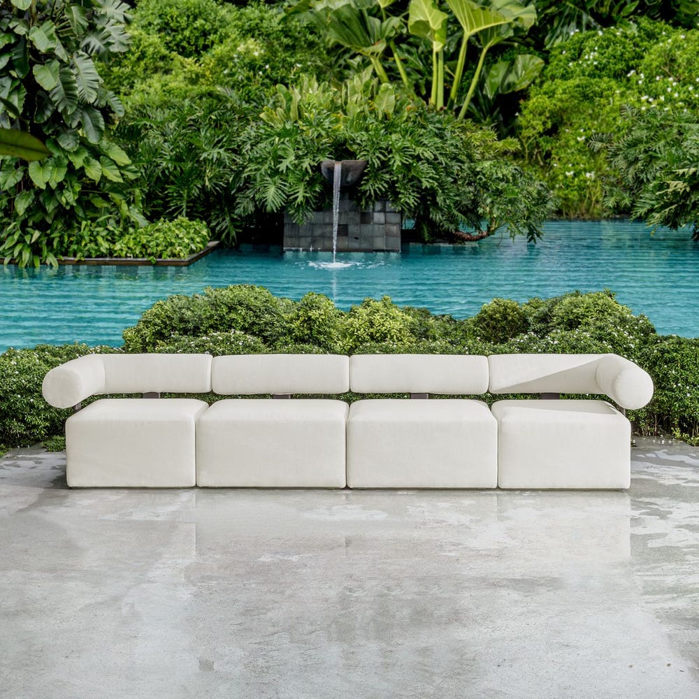 Uttermost Bolster Back Modular Armless Outdoor Sofa With Oyster White Plush Cushions - Image 3