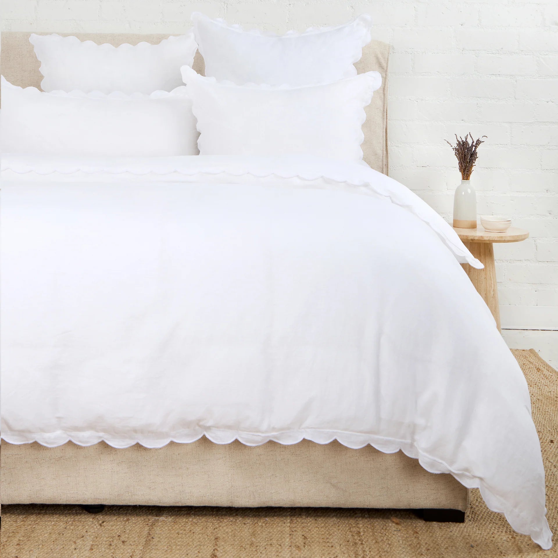 Pom Pom at Home Kelly White Linen Scalloped Duvet Cover & Pillow Shams ~ Available in Queen and King Sizes - Image 1