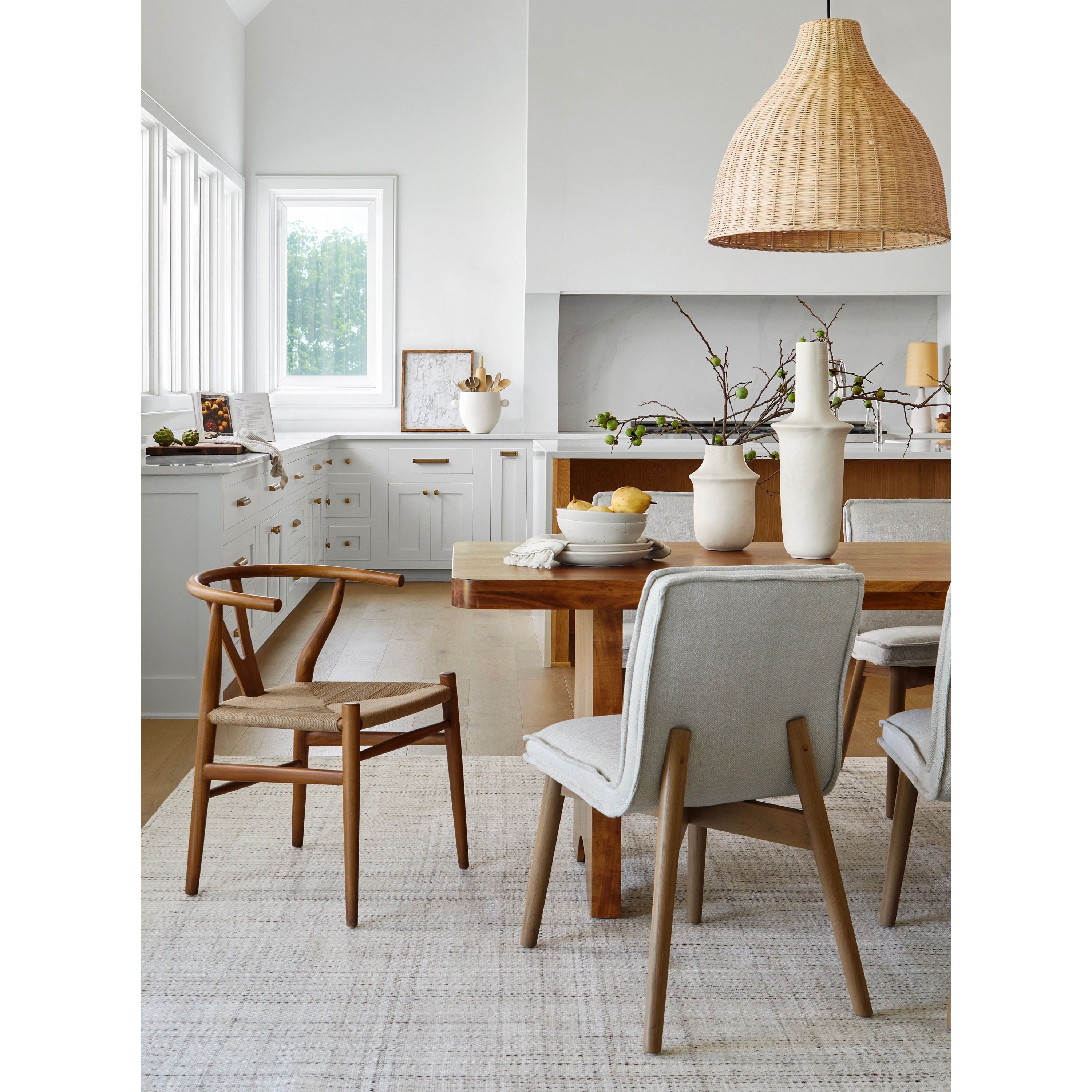 Surya Linxia Modern Curved Back With Natural Seagrass Seats Set of 2 Wishbone Dining Chairs - Image 3