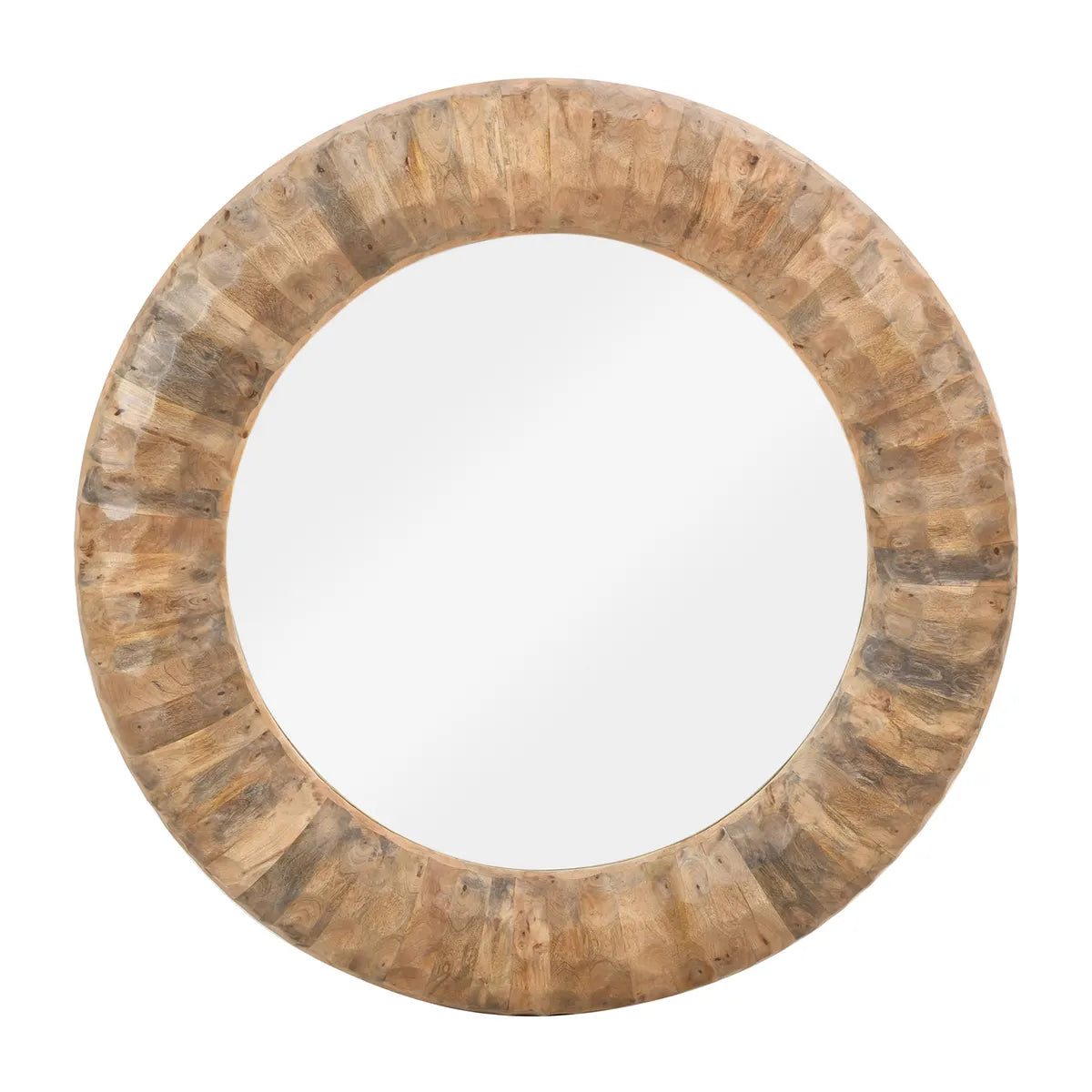 Crestview Collection Gibson 2 Carved Natural Wood Round Mirror - Image 1