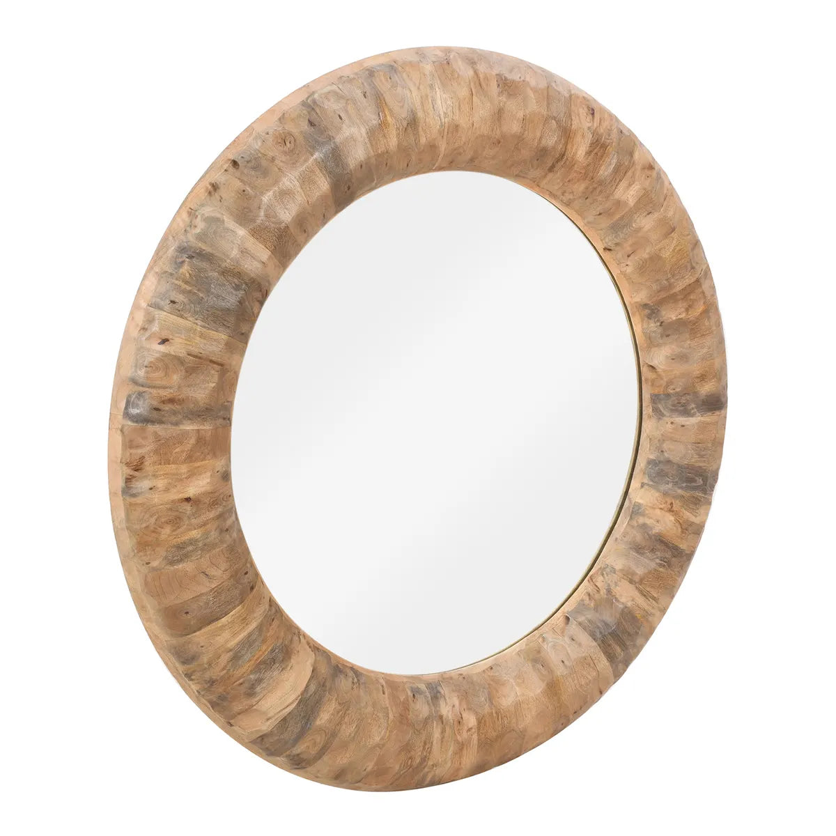 Crestview Collection Gibson 2 Carved Natural Wood Round Mirror - Image 2