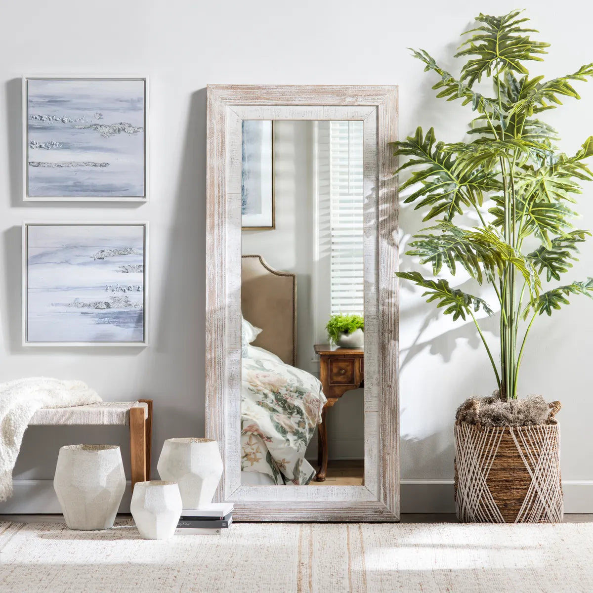 Crestview Collection Carrigan Whitewashed Wooden Frame Oversized Mirror - Image 1