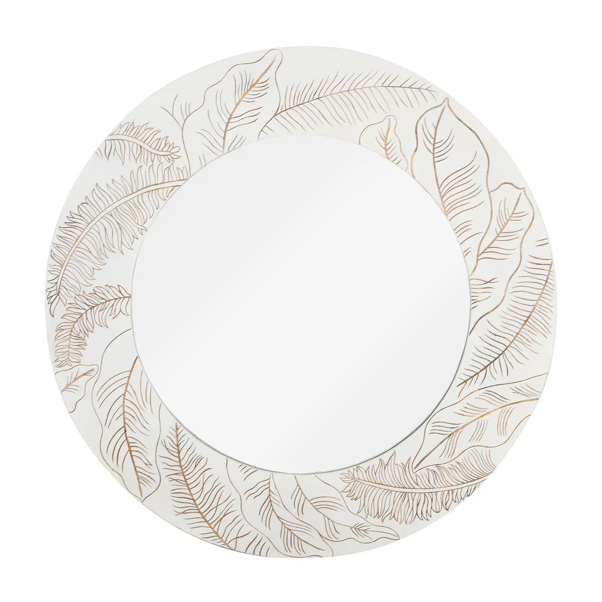 Crestview Collection Seaside Carved Wood Painted White Round Mirror - Image 1