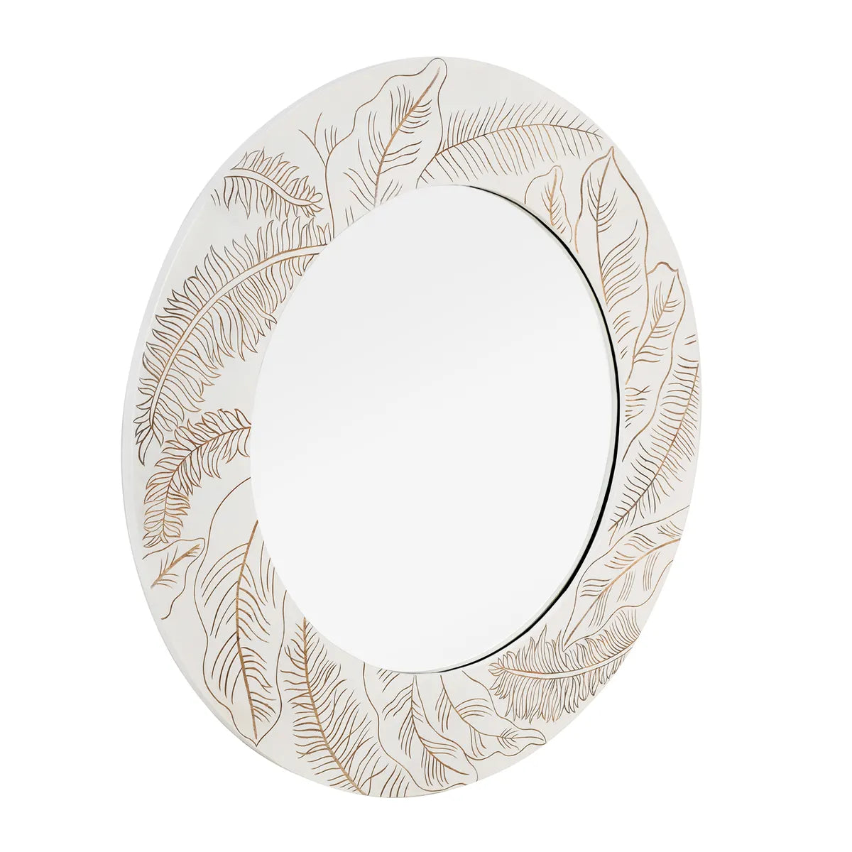Crestview Collection Seaside Carved Wood Painted White Round Mirror - Image 2