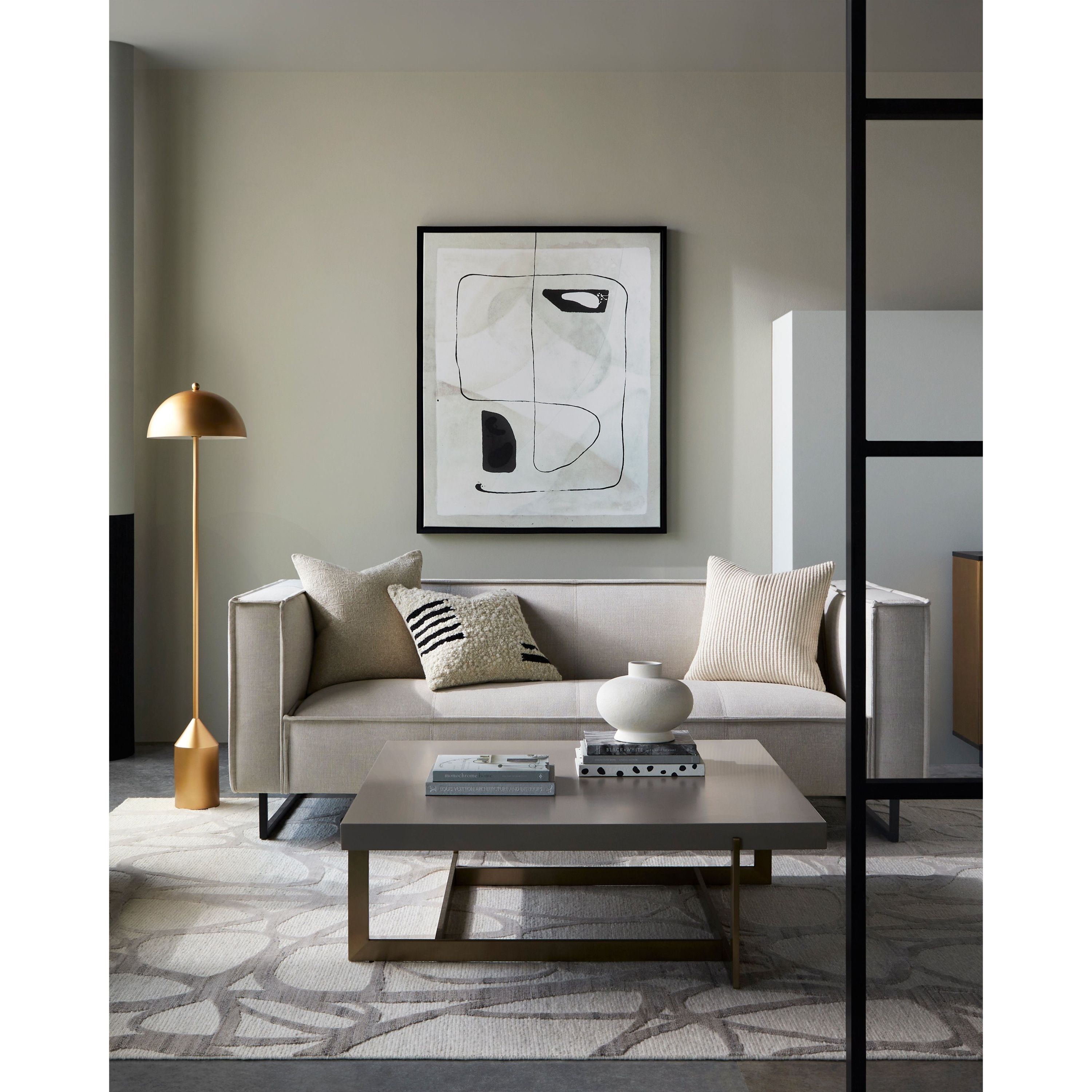 Surya Dylan Modern White Linen Square Arm Sofa - Image 3