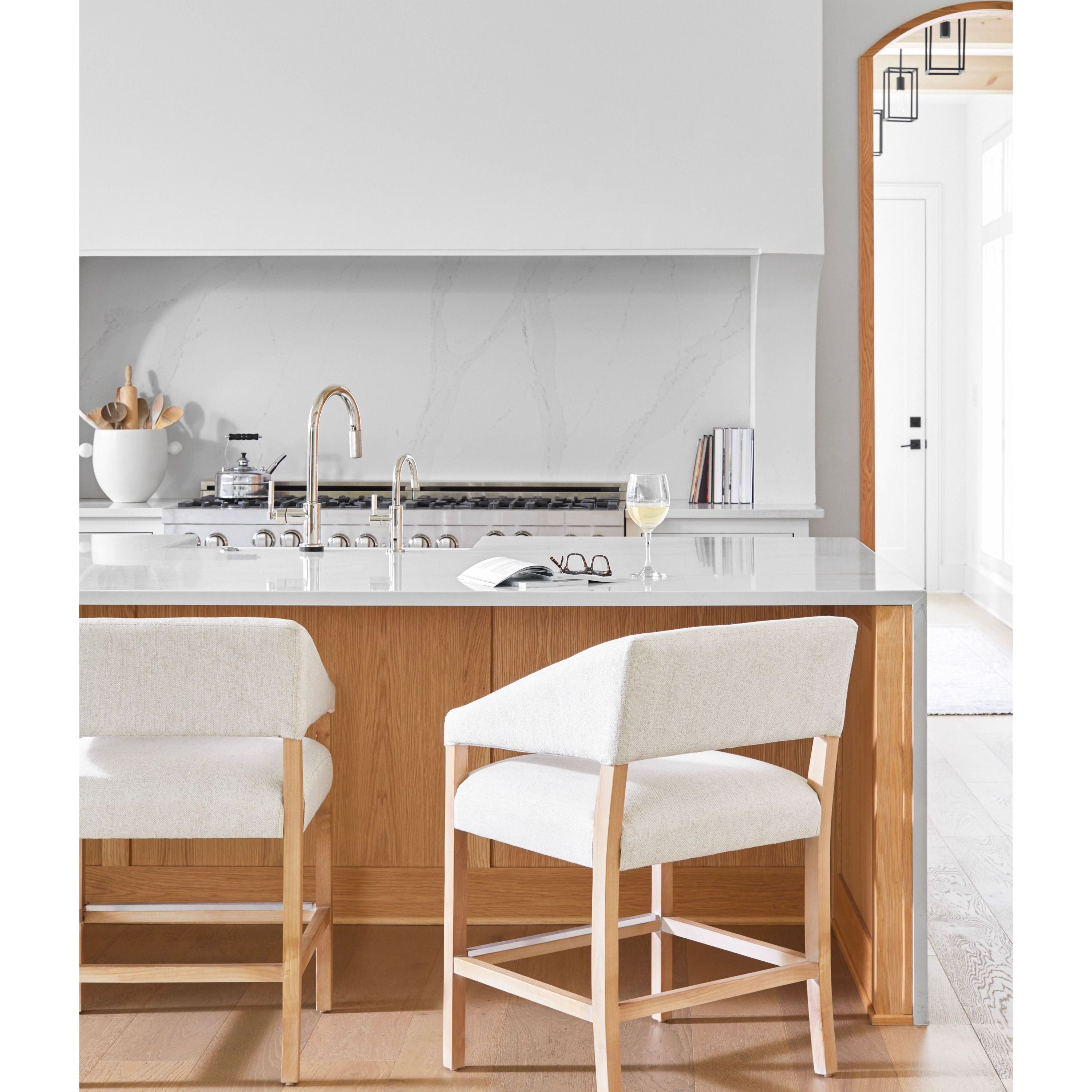 Surya Grace Modern Cream Fabric with Beech Wood Kitchen Counter Stool - Image 2