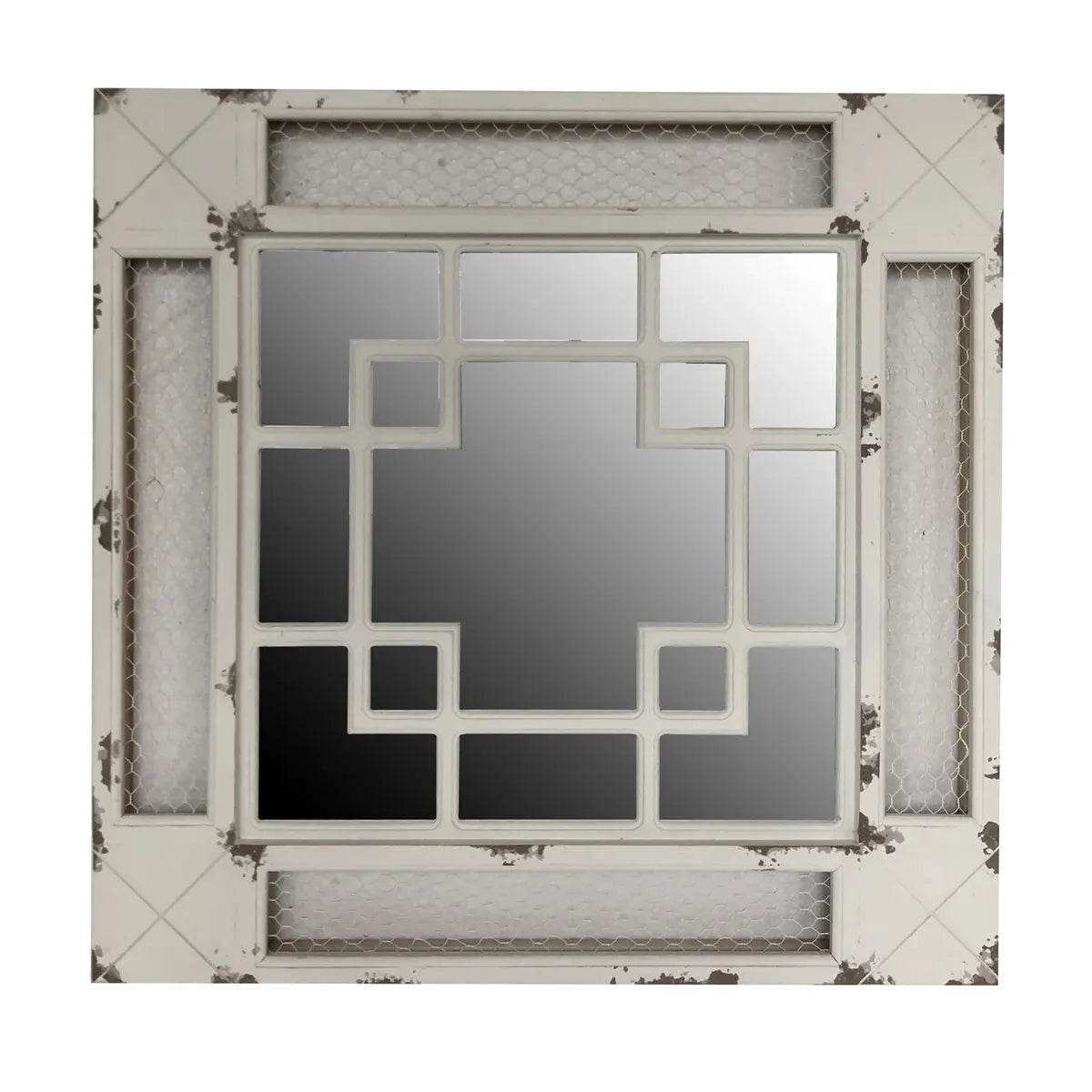 Crestview Collection Duke Distressed Cream And White Square Mirror - Image 1