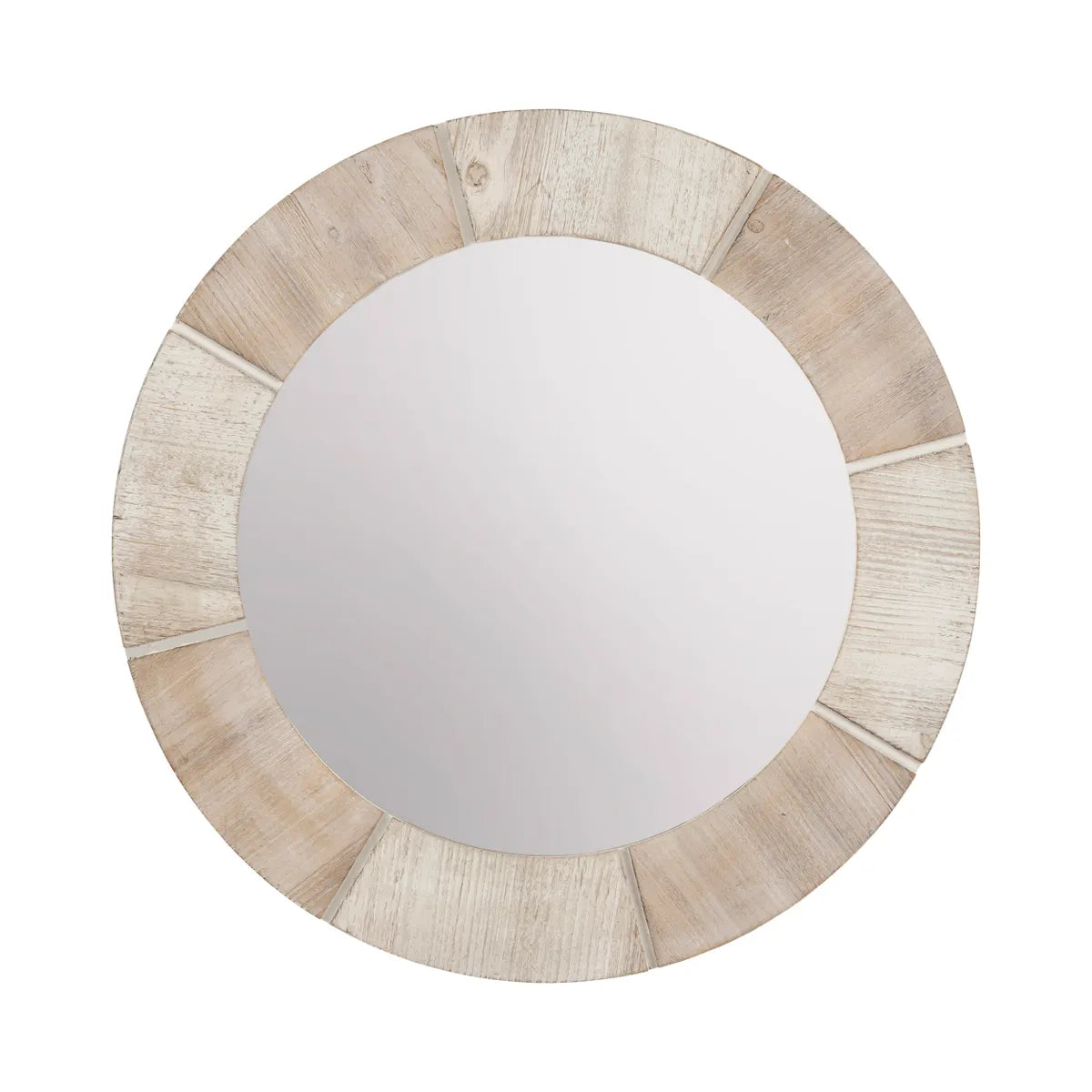 Crestview Collection Langley Whitewashed Wooden Round Mirror - Image 1