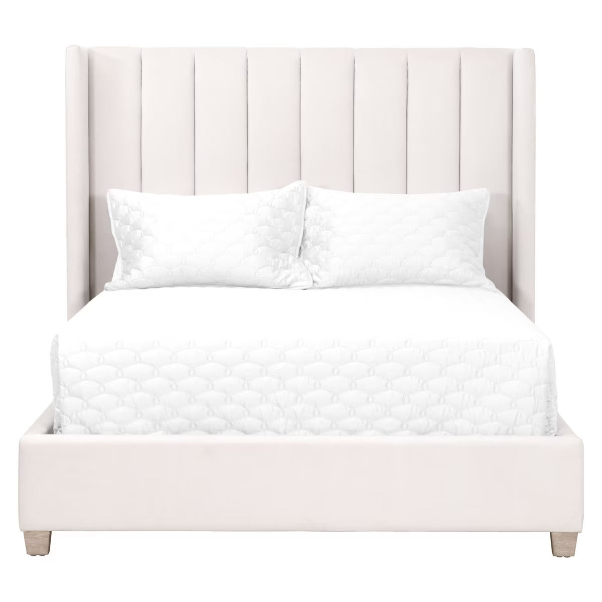 Essentials For Living Chandler Standard King Bed ~ Cream Velvet Fabric With Natural Gray Oak