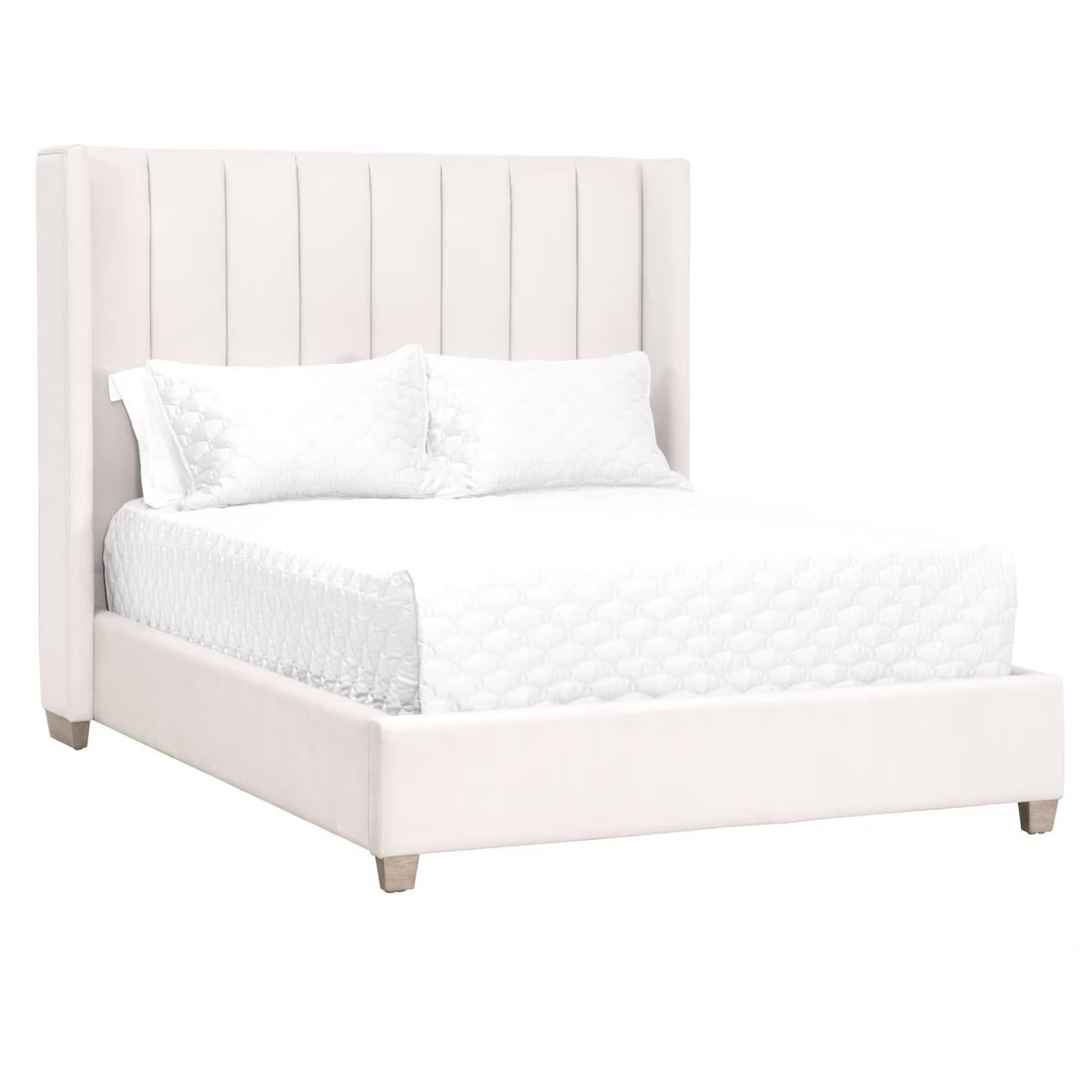 Essentials For Living Chandler Standard King Bed ~ Cream Velvet Fabric With Natural Gray Oak - Image 2