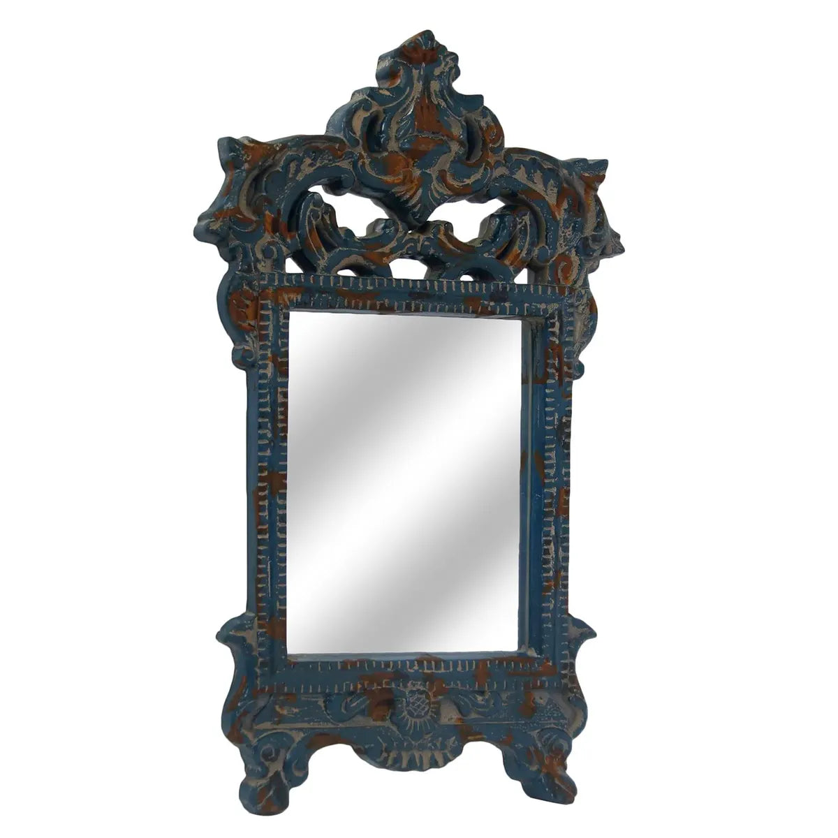 Crestview Collection Antique Wash 3 Blue Painted Mirror - Image 1