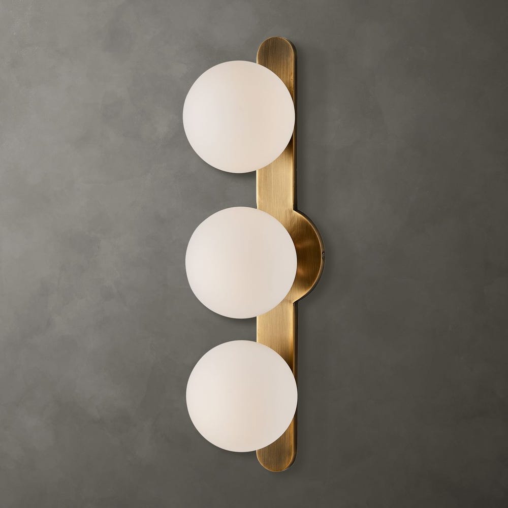Uttermost Droplet Matte White Opal Globes With Antique Brass Finish 3 Light Sconce - Image 2