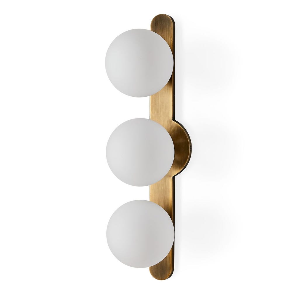 Uttermost Droplet Matte White Opal Globes With Antique Brass Finish 3 Light Sconce - Image 3