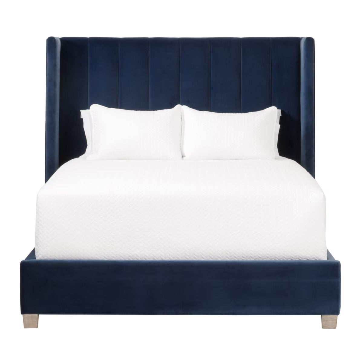 Essentials For Living Chandler Queen Bed ~ Denim Velvet Fabric With Natural Gray Oak