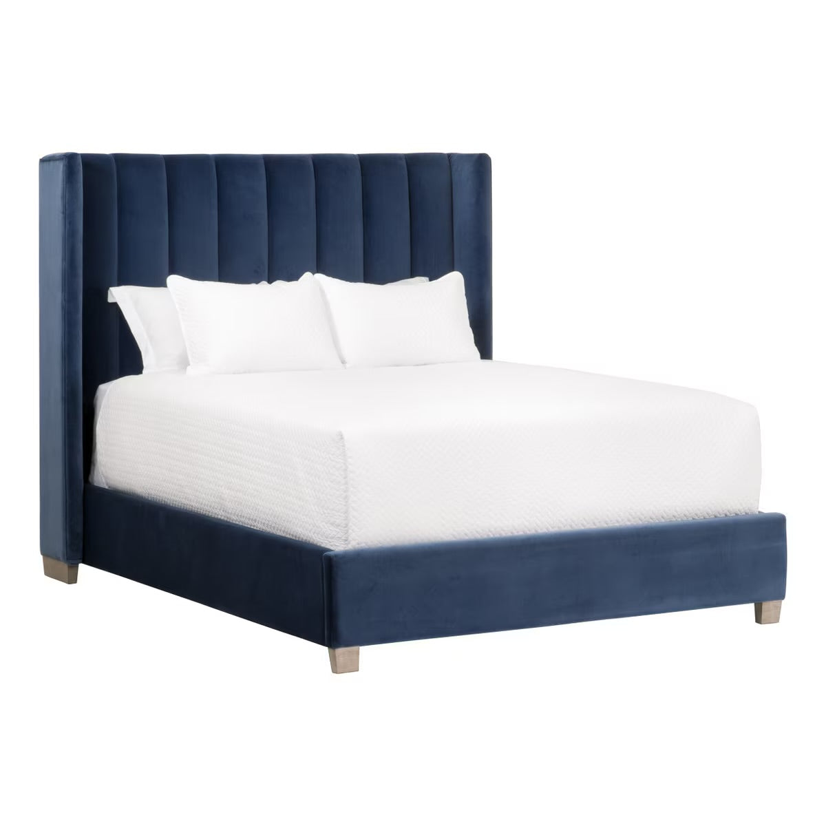 Essentials For Living Chandler Queen Bed ~ Denim Velvet Fabric With Natural Gray Oak - Image 2