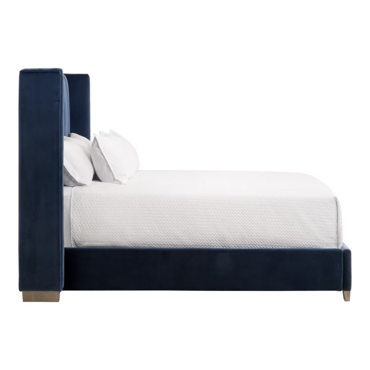 Essentials For Living Chandler Queen Bed ~ Denim Velvet Fabric With Natural Gray Oak - Image 3