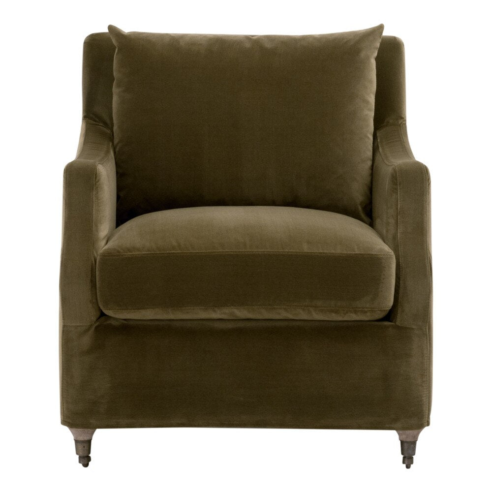 Essentials For Living Jade Slipcover Club Chair~ Olive Velvet