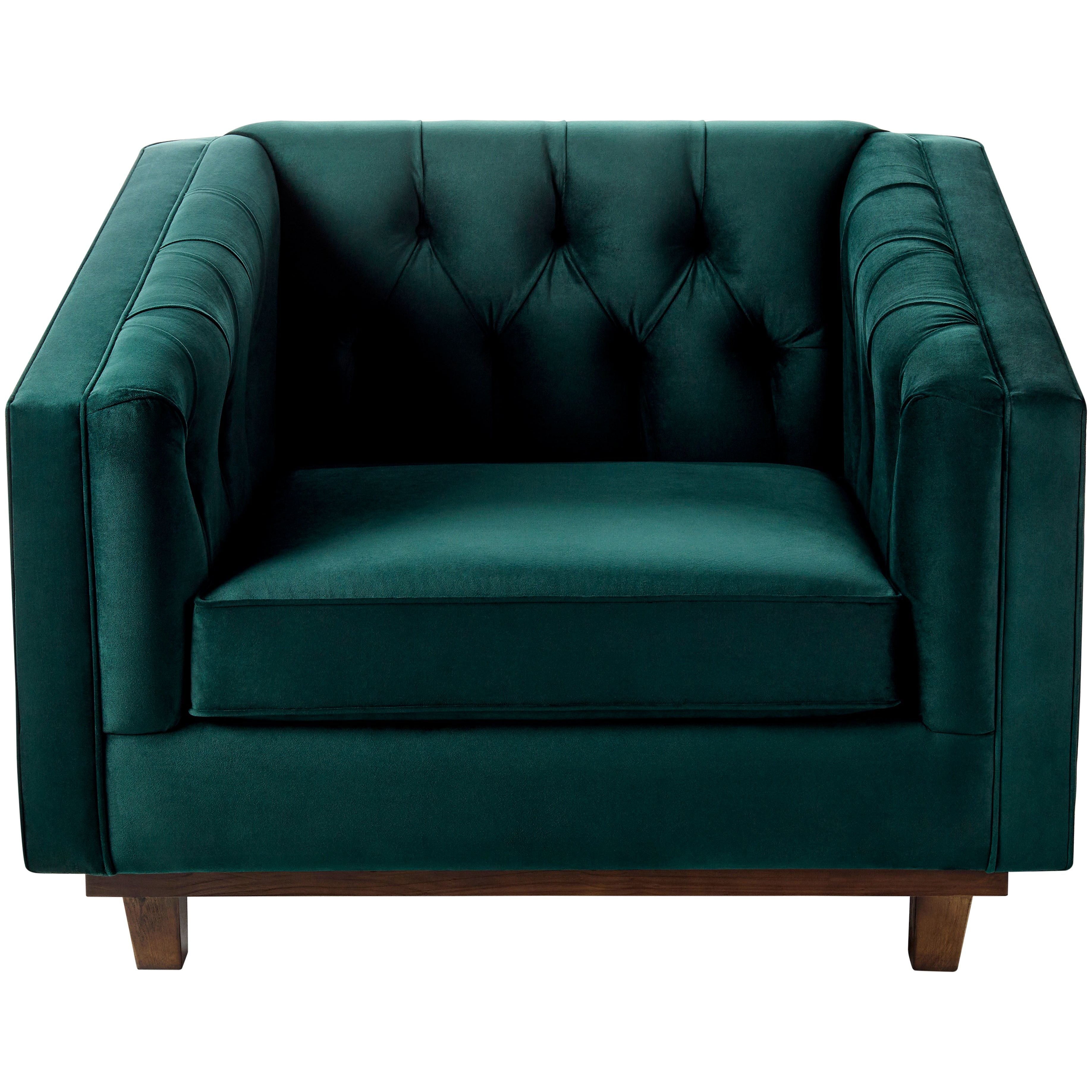 Surya Cheviot Modern Velvet Tufted Accent Chair With Wood Base - Image 2
