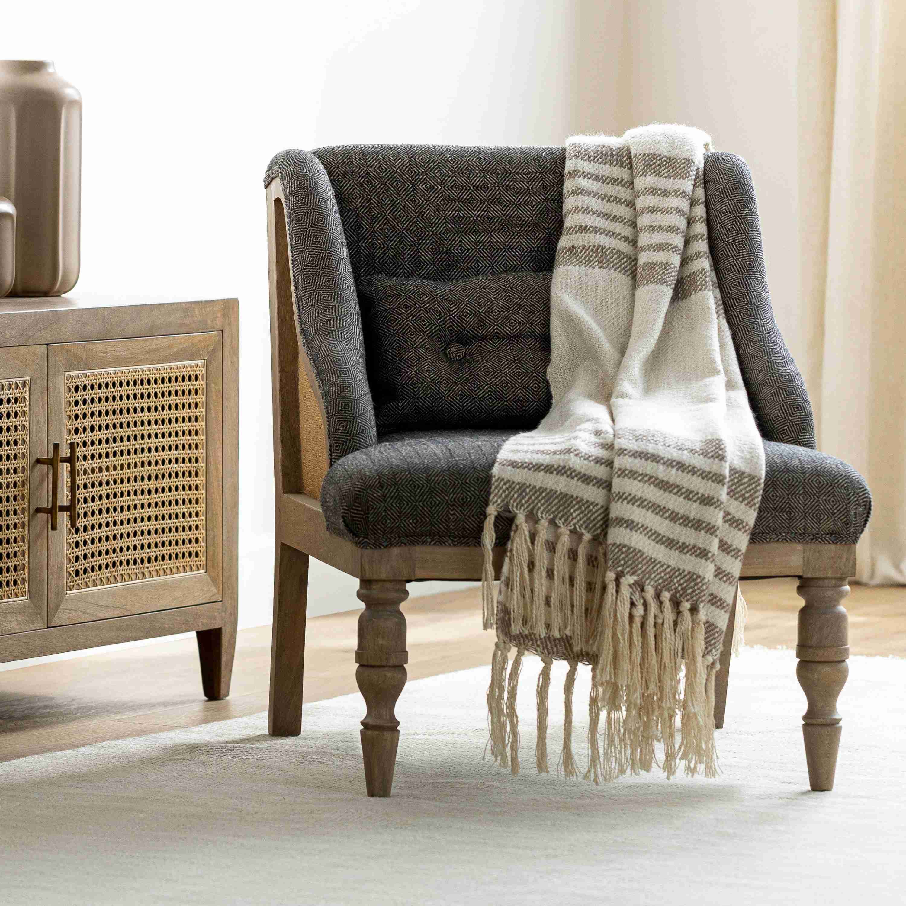 Surya Exeter Modern Charcoal Grey Accent Chair With Wood - Image 1