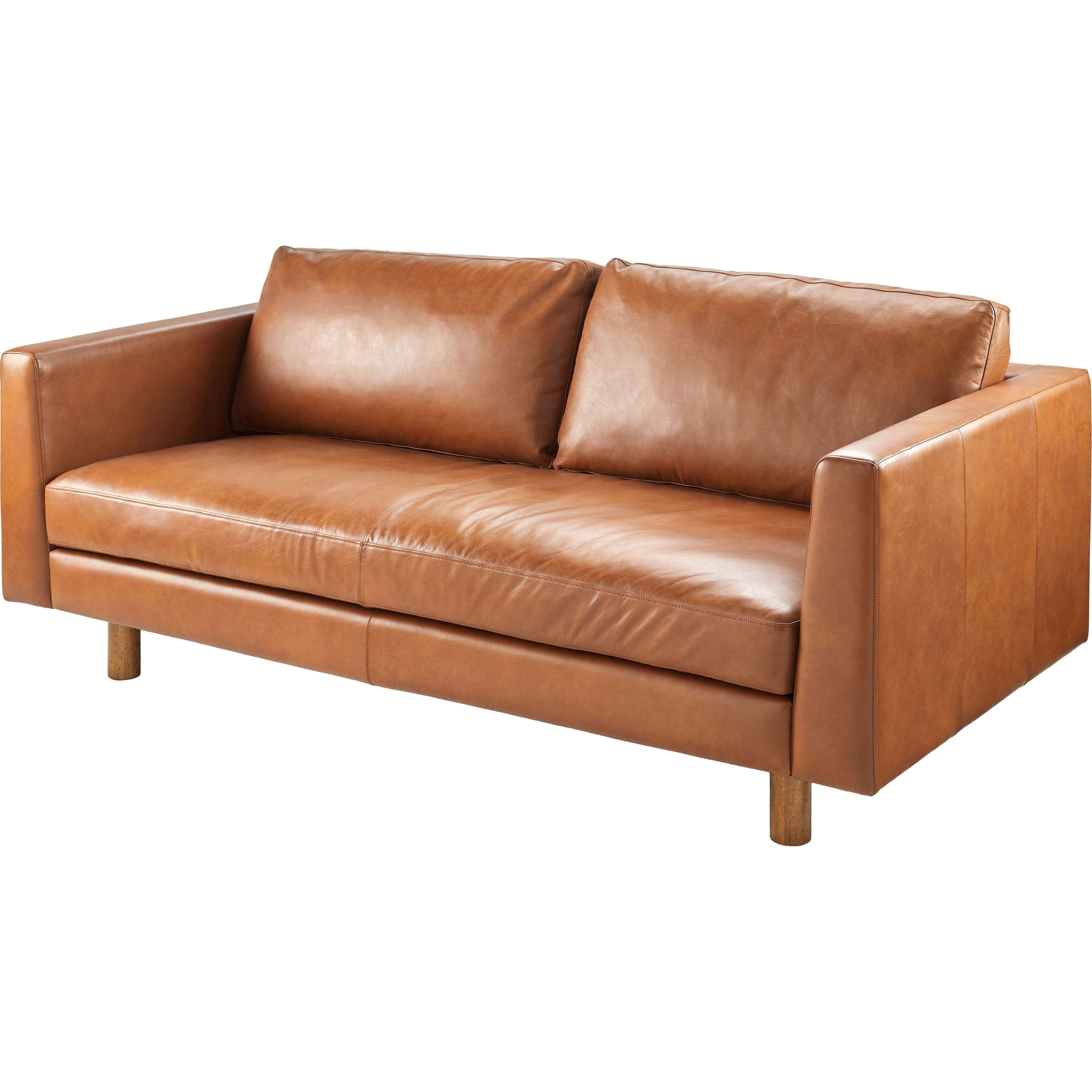 Surya Fitz Modern Cognac Brown Leather Square Arm Sofa - Image 2