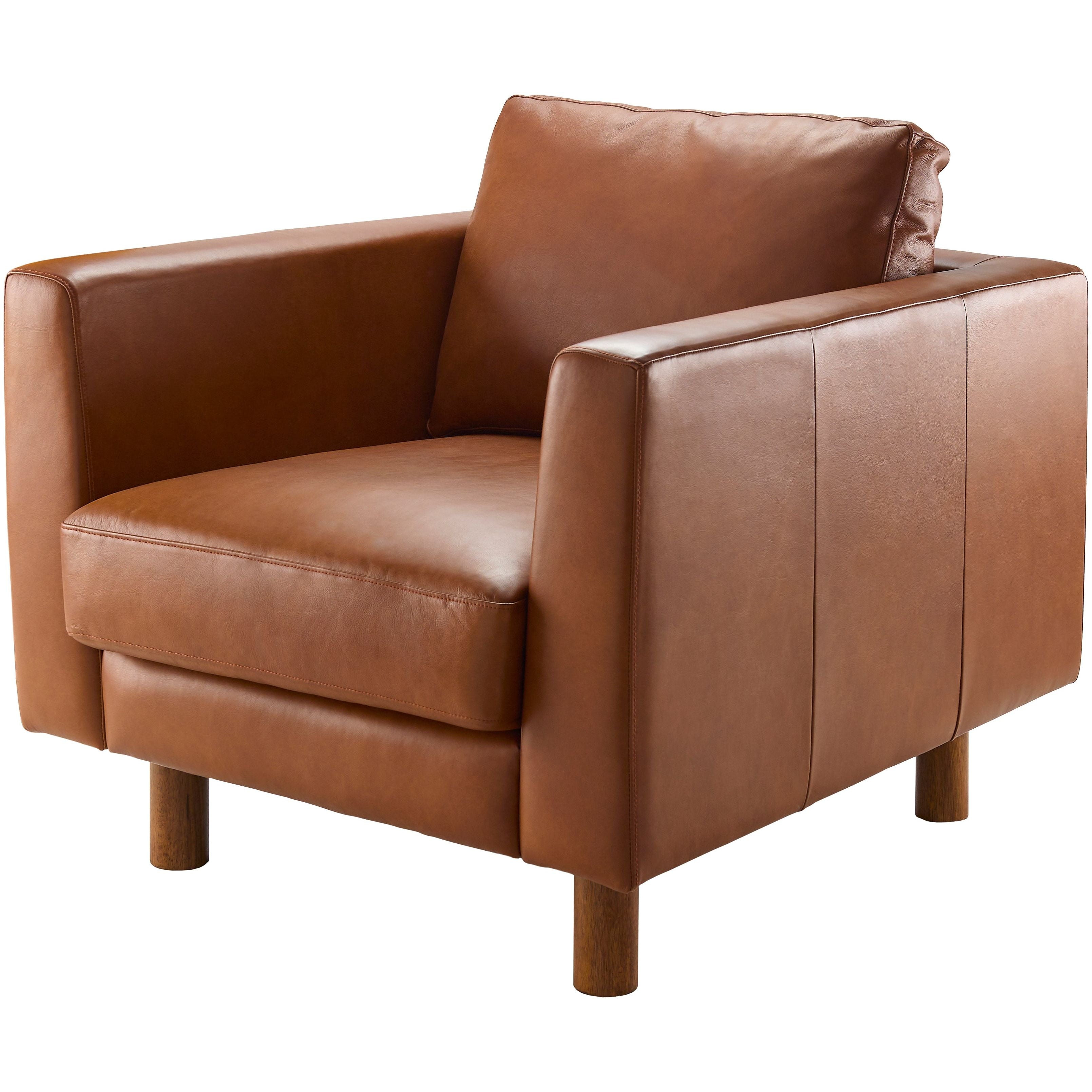 Surya Fitz Modern Cognac Brown Leather Square Arm Accent Chair - Image 2