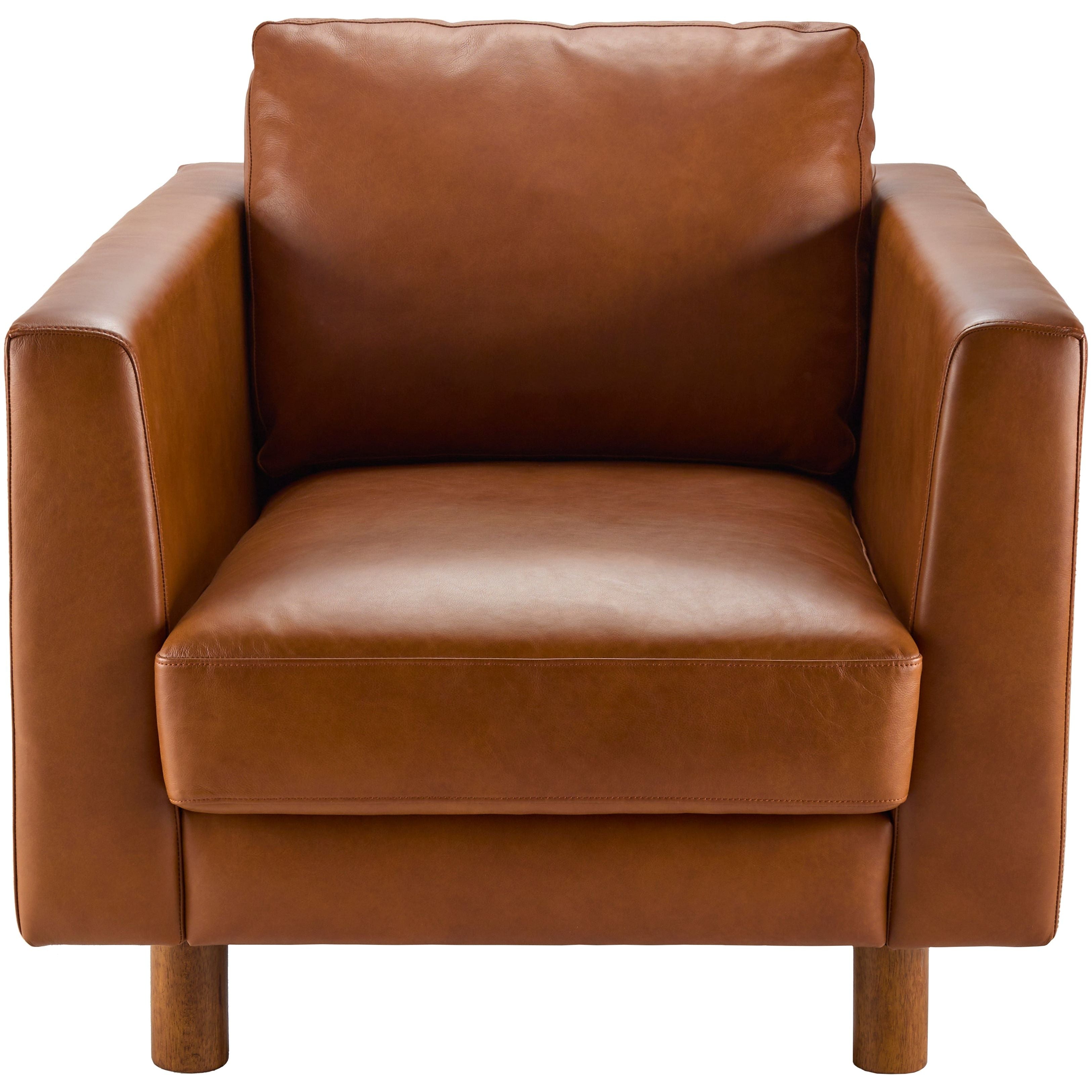 Surya Fitz Modern Cognac Brown Leather Square Arm Accent Chair - Image 1