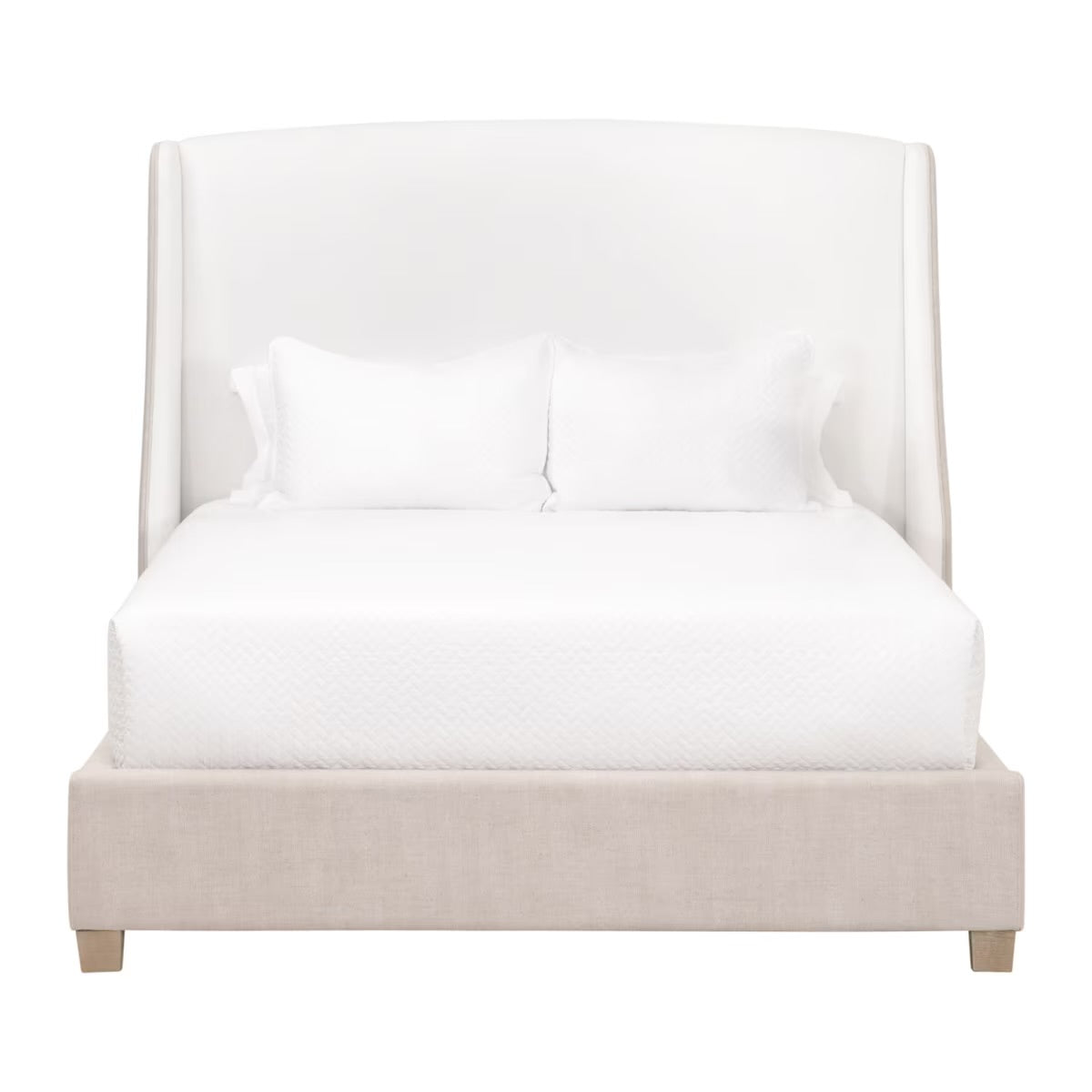 Essentials For Living Sloan Queen Bed ~ LiveSmart Peyton-Pearl, Bisque Performance Fabric Natural Gray Oak
