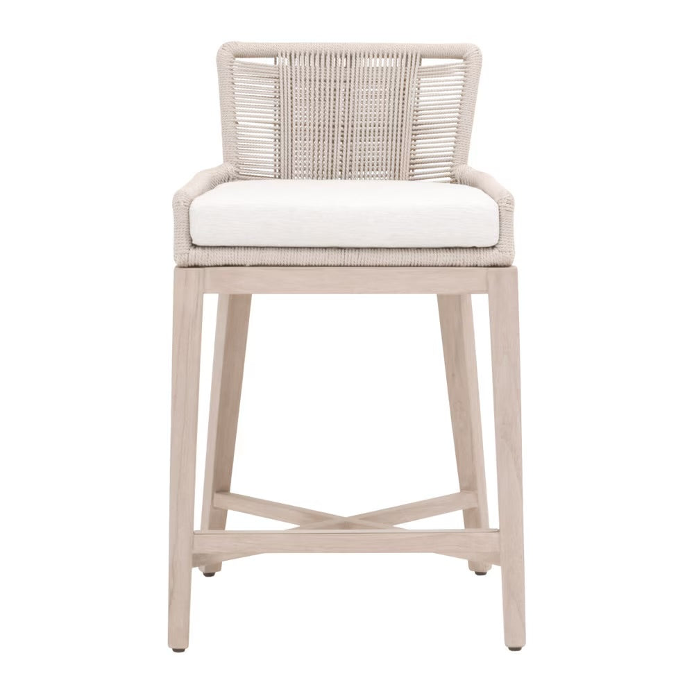 Essentials For Living Overlay Outdoor Counter Stool ~ Performance White Speckle With Washed Ever Teak Frame - Image 1