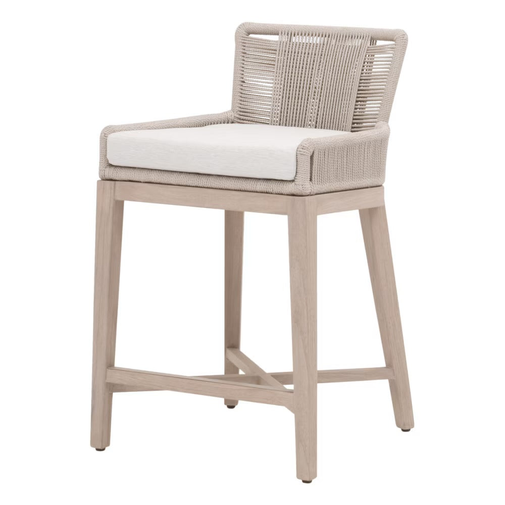 Essentials For Living Overlay Outdoor Counter Stool ~ Performance White Speckle With Washed Ever Teak Frame - Image 2