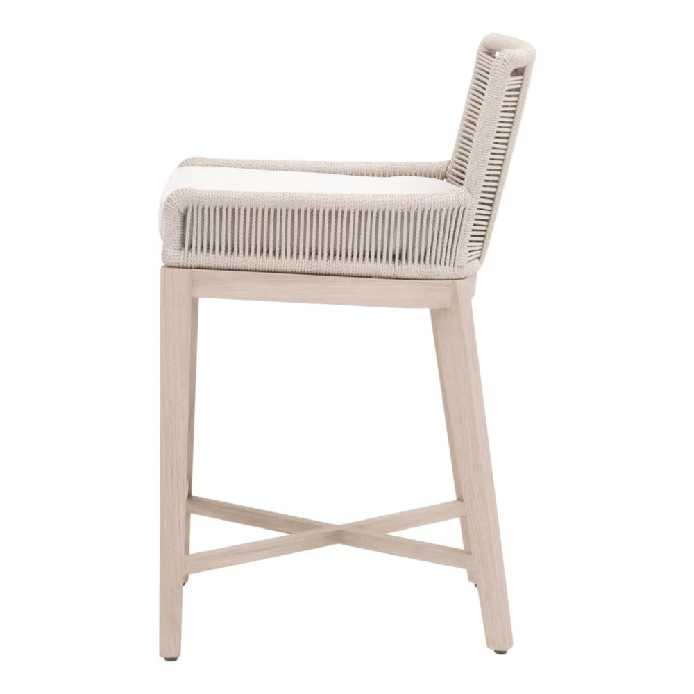 Essentials For Living Overlay Outdoor Counter Stool ~ Performance White Speckle With Washed Ever Teak Frame - Image 3
