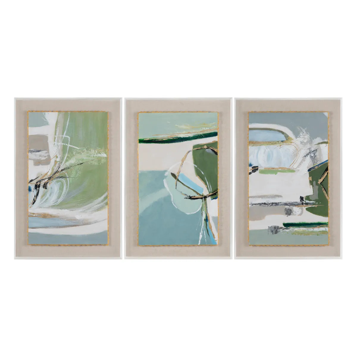 Crestview Collection Leblanc 3 Blue, Cream, And Green Wall Art ~ Set Of 3 - Image 1