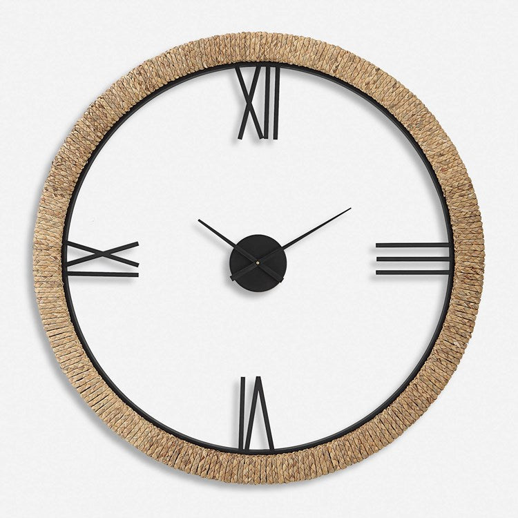 Uttermost Montecito Iron and Wrapped Banana Leaf Contemporary Wall Clock - Image 2