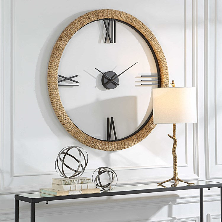 Uttermost Montecito Iron and Wrapped Banana Leaf Contemporary Wall Clock - Image 3