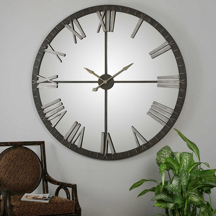 Uttermost Amelie Metal and Mirrored Oversized Modern Wall Clock - Image 3