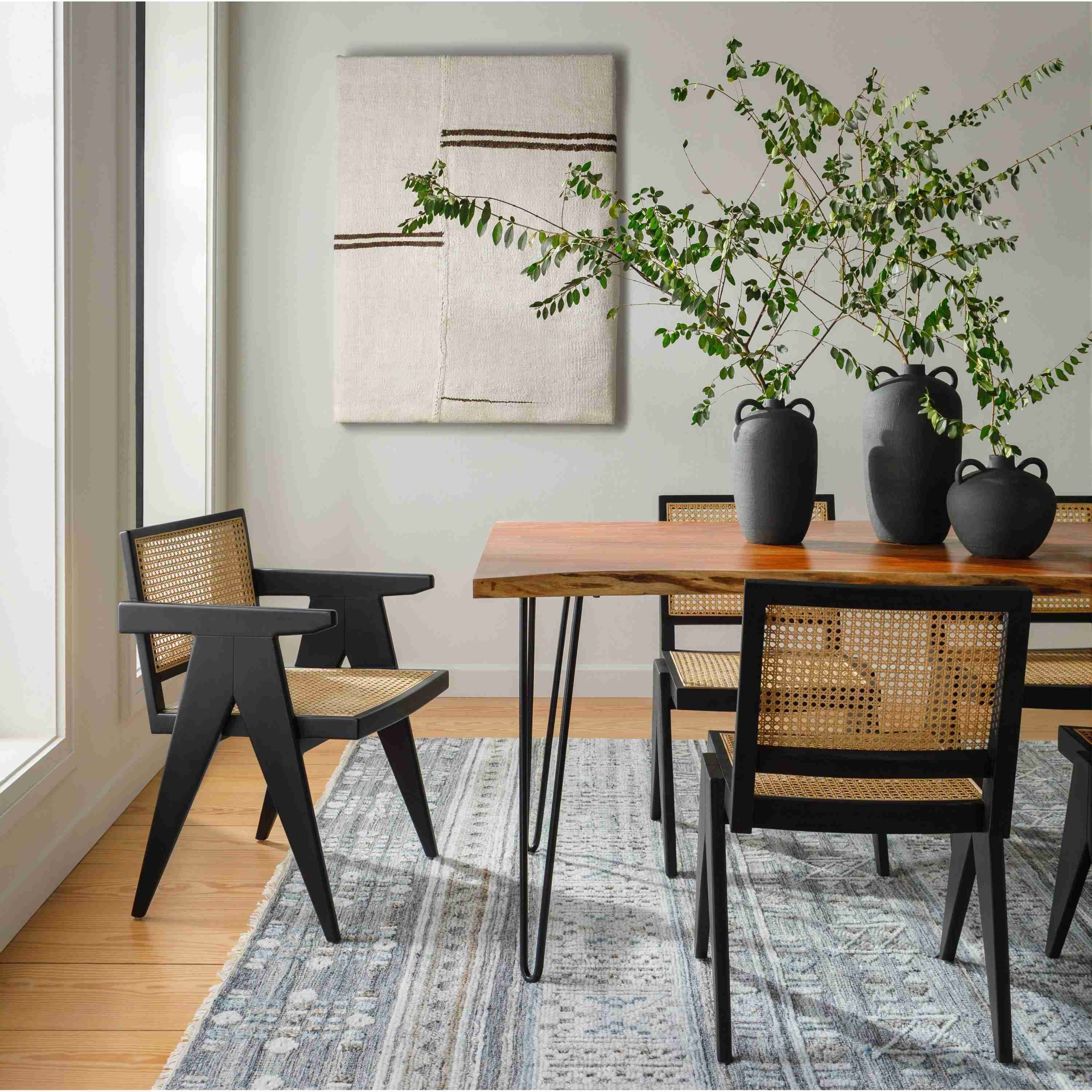Surya Hague Modern Set of 2 Rattan & Black Wood Dining Armchairs - Image 2