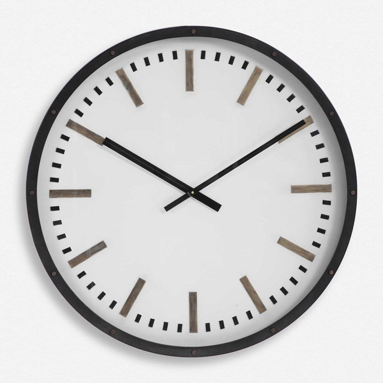 Uttermost Fleming White, Black and Antique Brass Modern Wall Clock - Image 2
