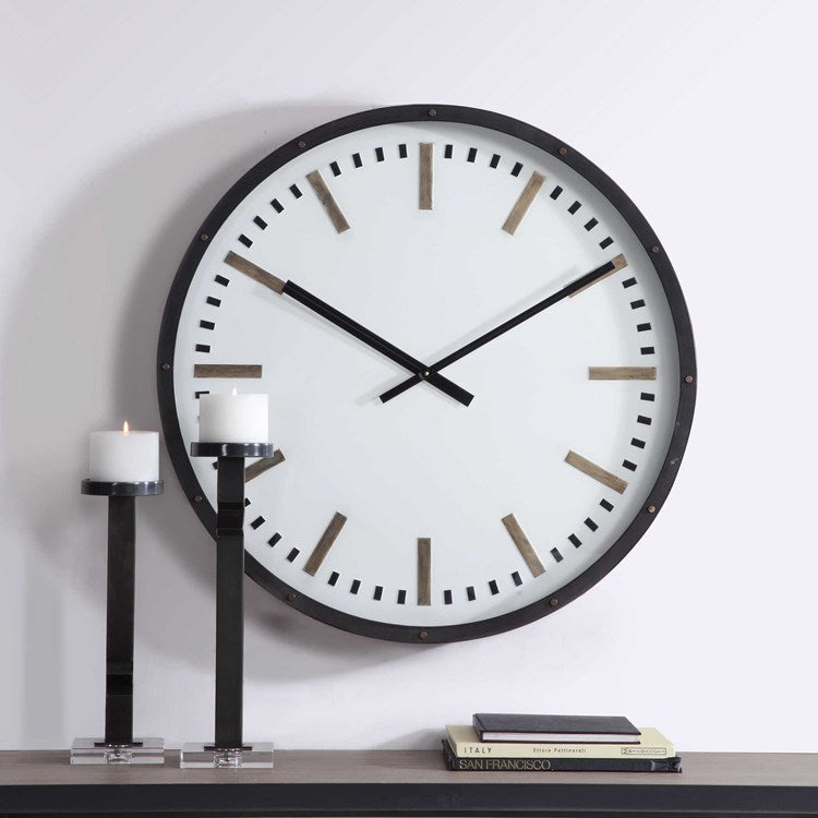 Uttermost Fleming White, Black and Antique Brass Modern Wall Clock - Image 3